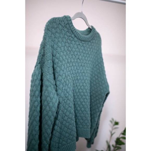 A NEW DAY Womens Chunky Knit Pine Green Balloon Sleeve Cropped Sweater SZ L - Picture 3 of 7